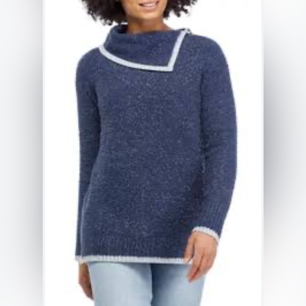 Navy Blue Sweater with Gray Trim
